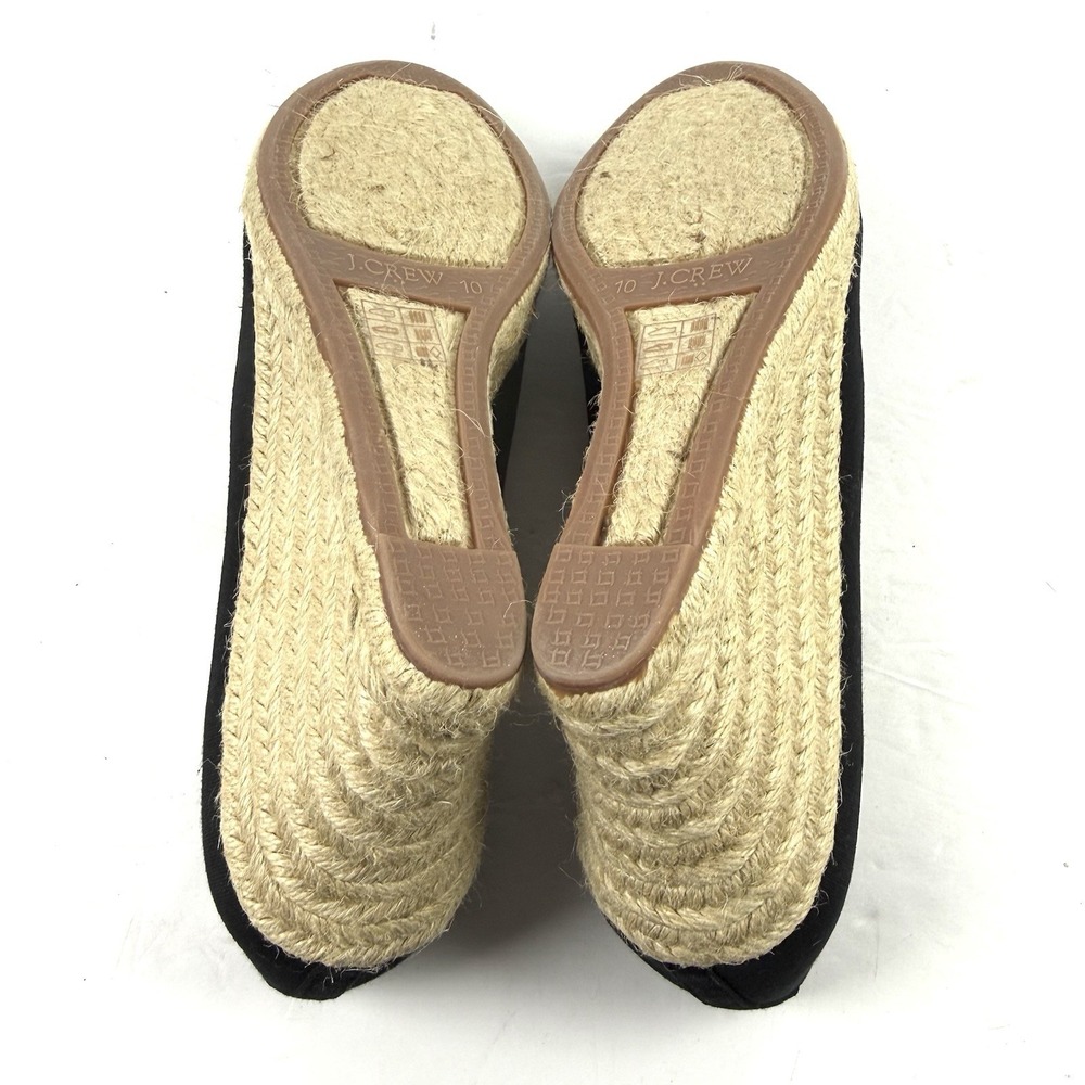 J Crew Seville Espadrille Wedge 10 Black Canvas Slip On Timeless Chic Shoes - Picture 7 of 11